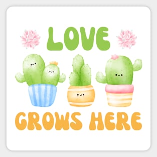 Love Grows Here Watercolor Cacti and Succulents Potted Plants | Perfect for Cactus Lover & Succulent Lover Magnet